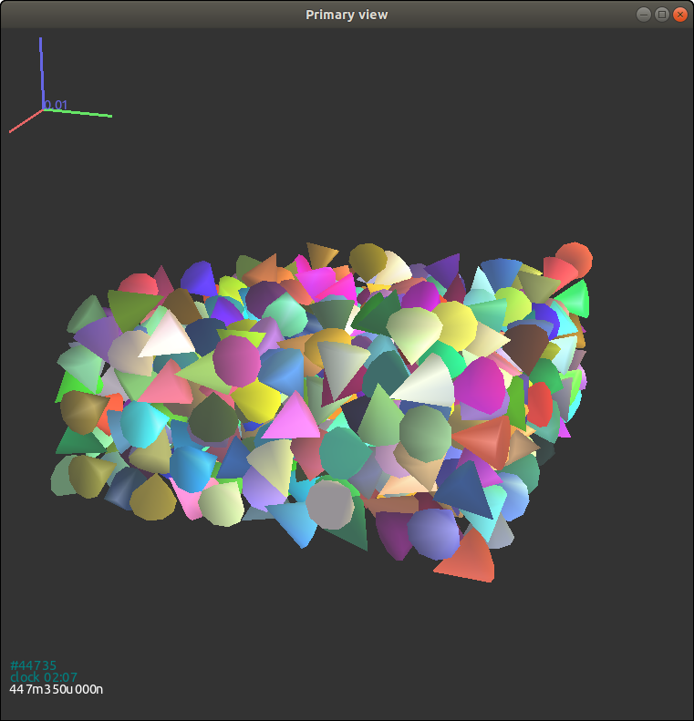 Final packing of cones with random initial orientations (the box not
shown).