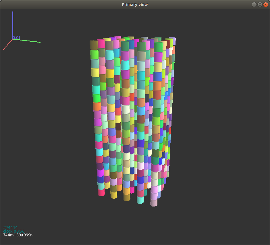 Final packing of cylinders without random initial orientations (the
box not shown).