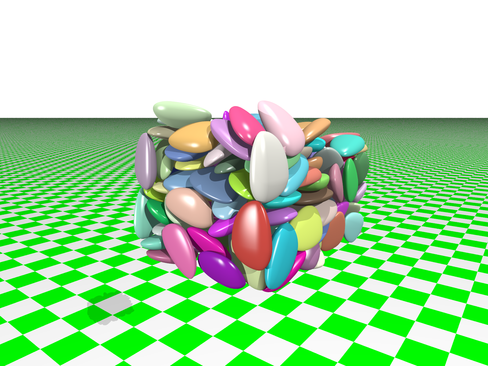 Packing of poly-superellipsoids in Example 4 rendered by
<em>POV-Ray</em>.