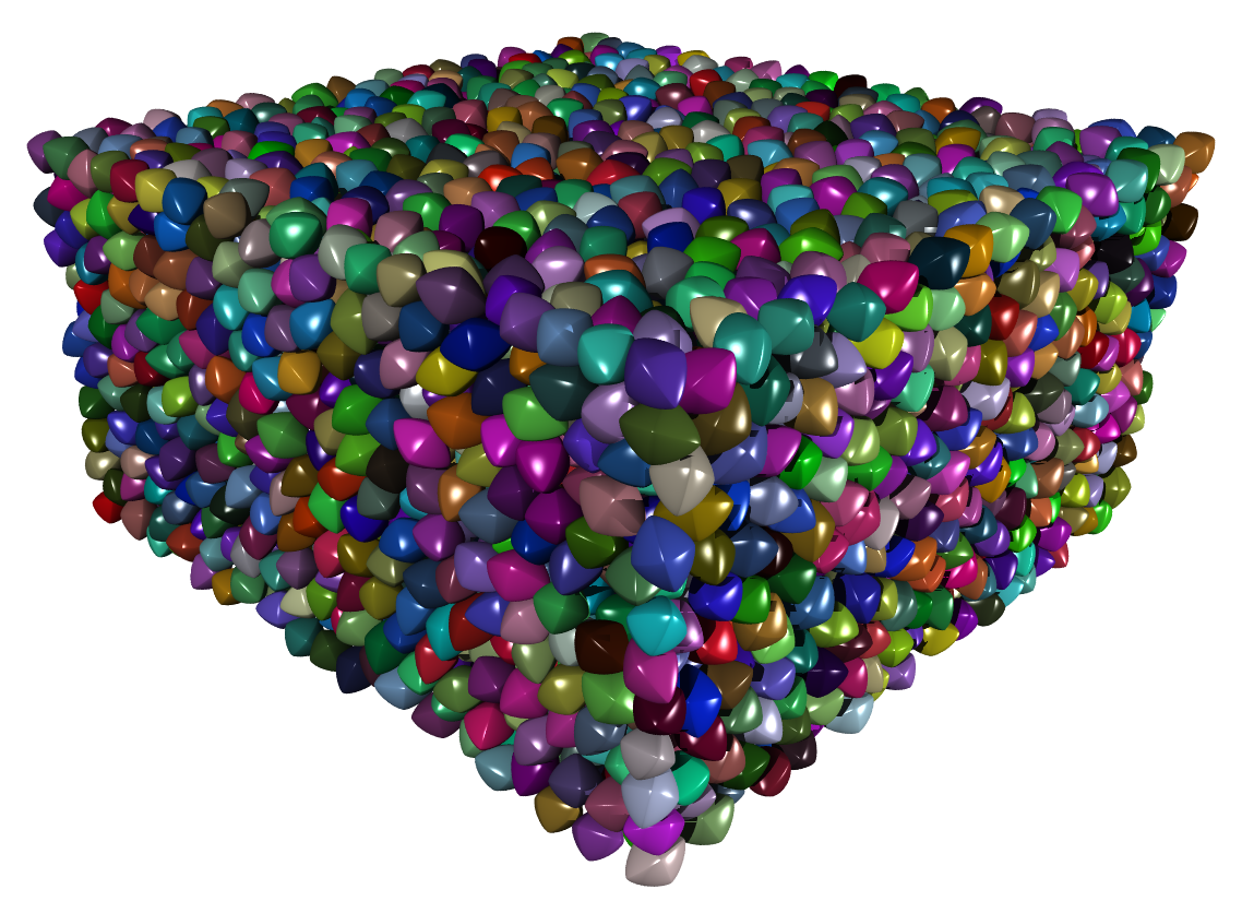 Configuration of particles rendered by
<em>POV-Ray</em>.