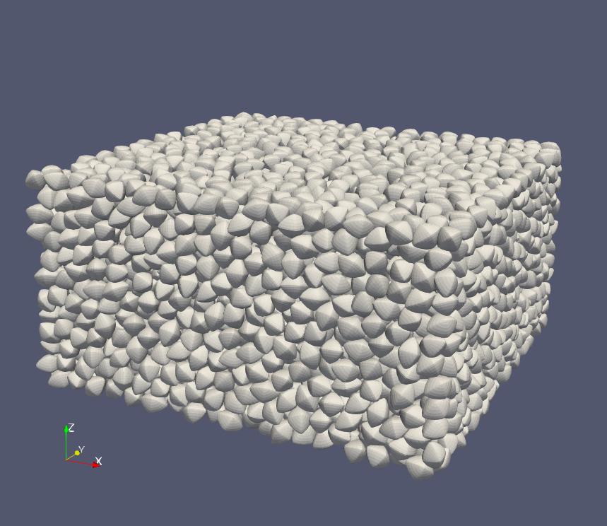 Configuration of particles rendered by
<em>Paraview</em>.